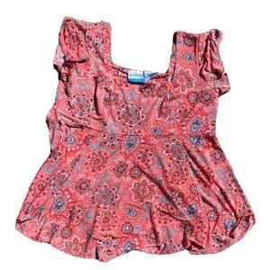 Announcements MATERNITY Shirt Women Sz Medium Pink Print Scoop Neck Short Sleeve